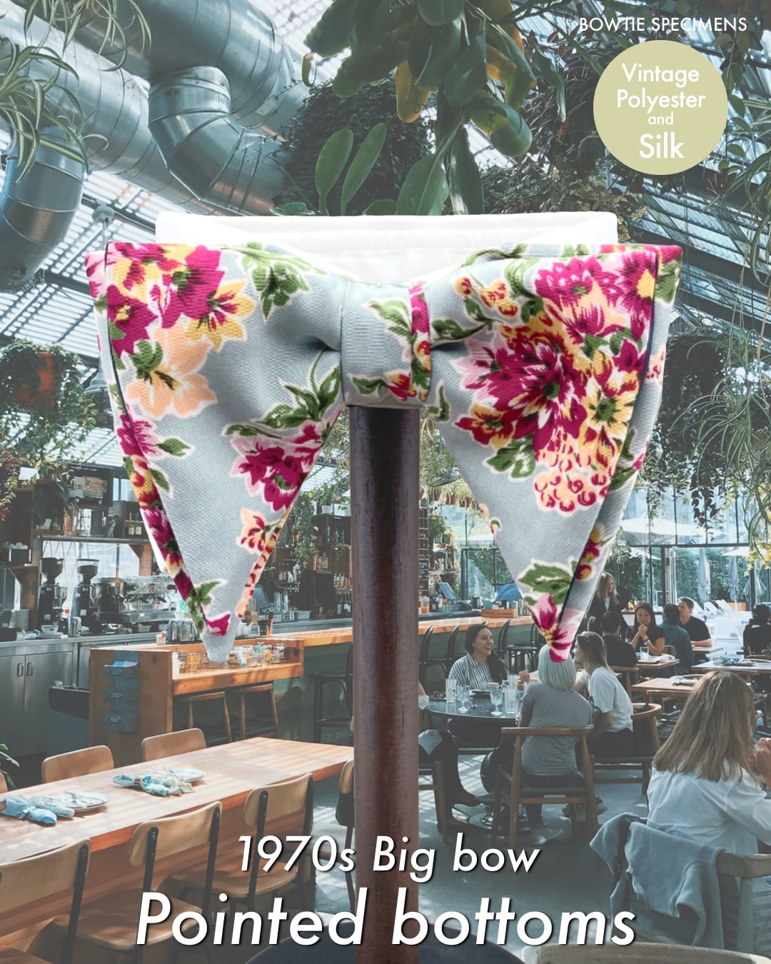 復刻版 ポインテッドボトムス/1970s ビッグボウ(ヴィンテージ フラワー) 作り結び型〈蝶ネクタイ 柄 花 女子 女性にも〉