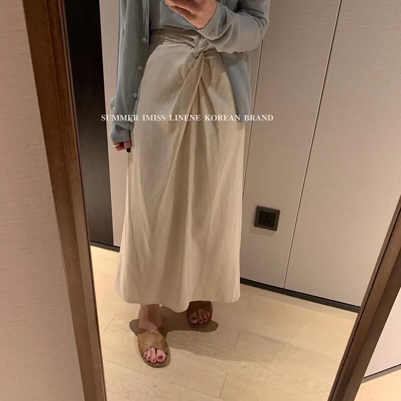 プリーツハイウェストウェストスカート サマーカラールーズ薄手 夏物 ピュア ビッグFスモールZ韓国49365919661