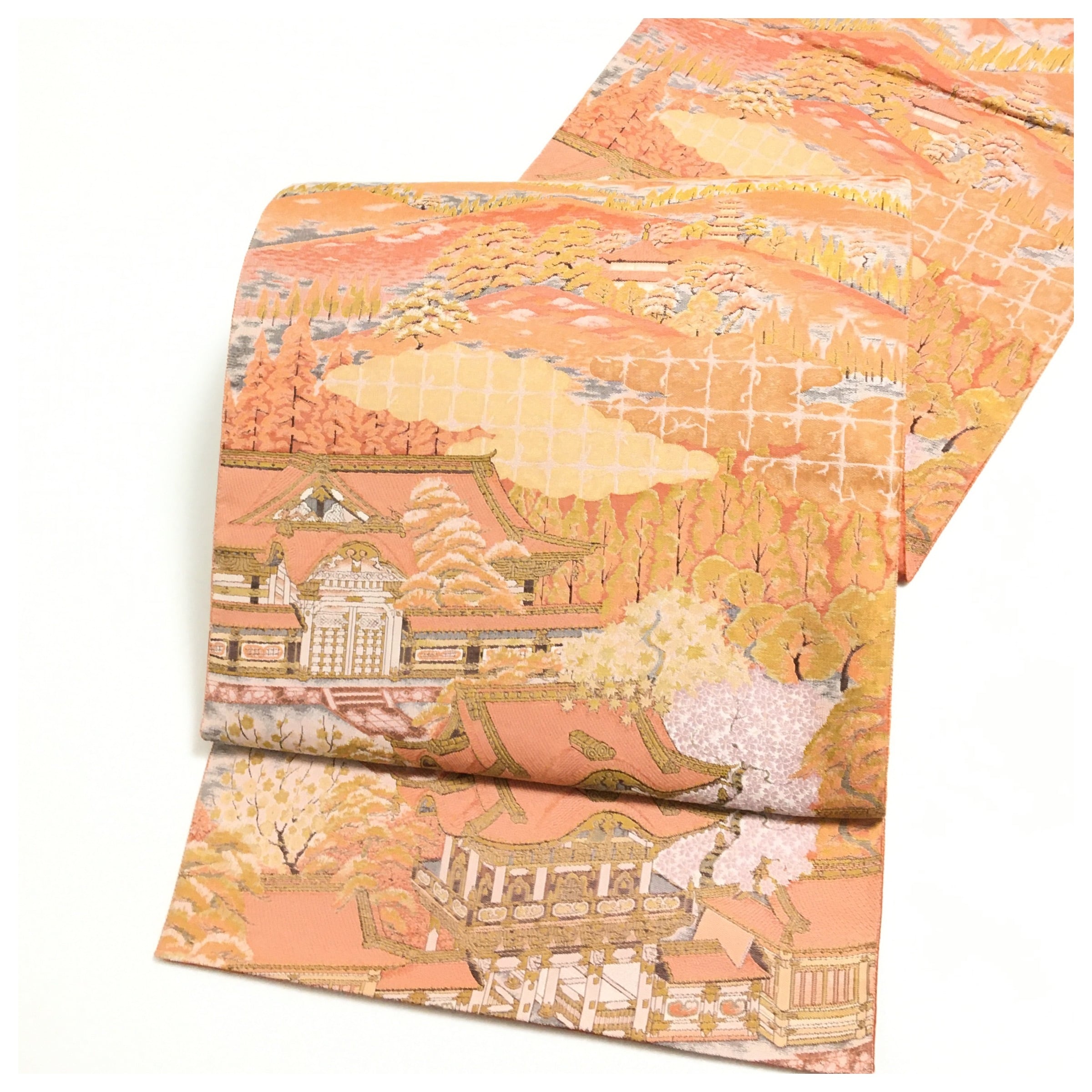 正絹 袋帯 幻想的な箔の輝き　引き箔 深緑色 吹き寄せ文様 刺繍 正絹 袋帯 幻想的な箔の輝き 引き箔 深緑色 吹き寄せ文様 刺繍 | 和装
