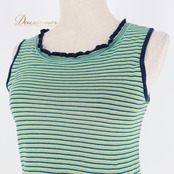 レディース トクコプルミエヴォル TOKUKO 1er VOL トップス ブラウス グリーン系 ノースリーブ 袖なし ボーダー フリル 緑 青 紺 伸縮 ストレッチ カジュアル かわいい 爽やか 日本製 レディースファッション ネイビー系 ブルー系