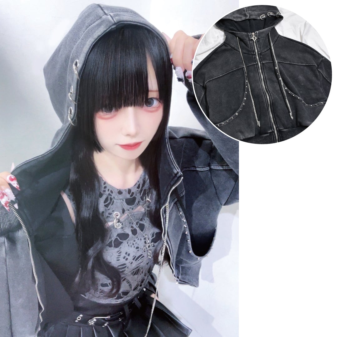 【10/2新着】ピグメント★ピアススタッズチェーンZIPパーカー