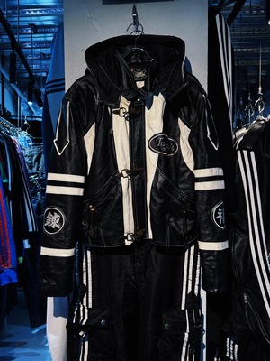 special monotone color embroidery design leather Fireman jacket