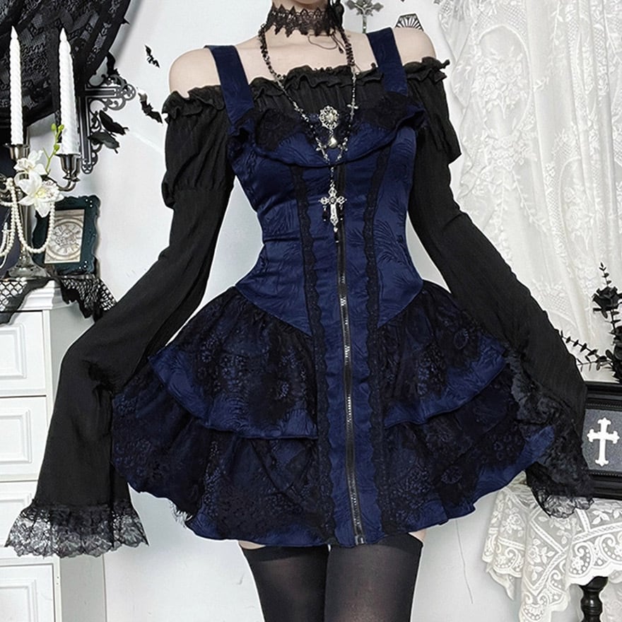 ゴスロリ 姫袖ブラウス ダーク ネイビー イベント コンカフェ衣装