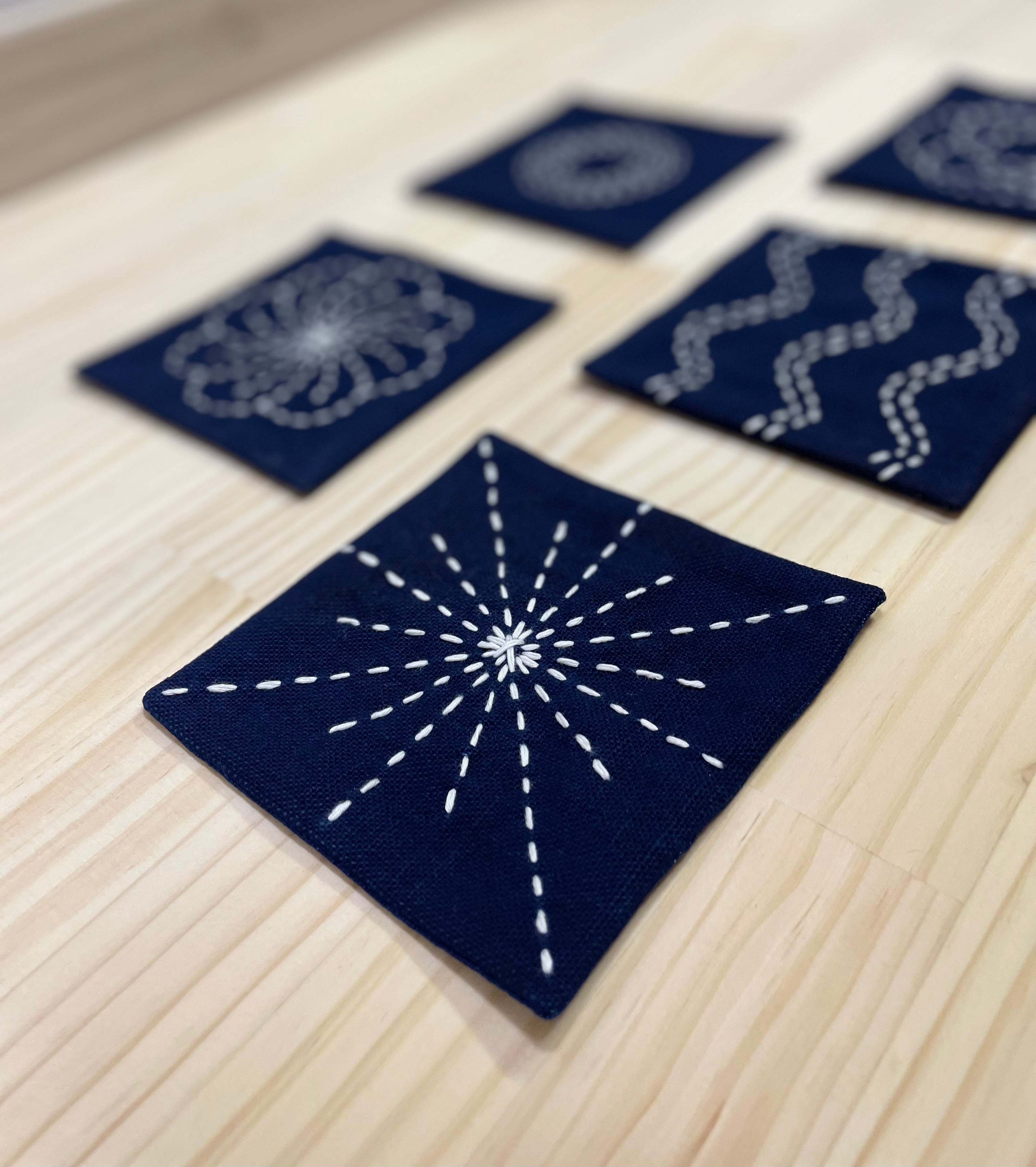 ミナペルホネン × 古布 藍染 刺し子 ⚮̈ ハギレ コースター　alive ② ミナペルホネン × 古布 藍染 刺し子 ⚮̈ ハギレ コースターalive ②