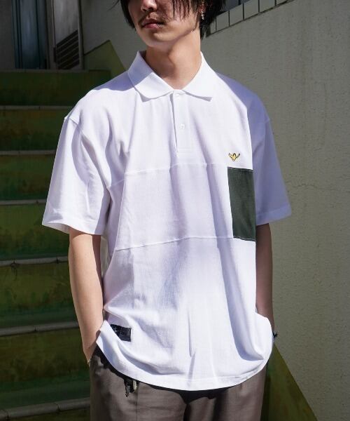 MARK GONZALES (マークゴンザレス) プリント S/S 切替 BIGポロシャツ ホワイト 2G7-0357