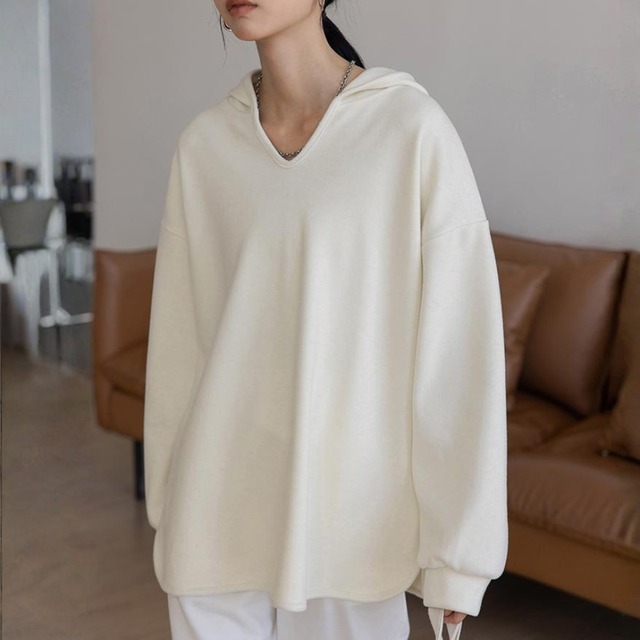 Vneck roundhem sweatshirt hoodie　V2741