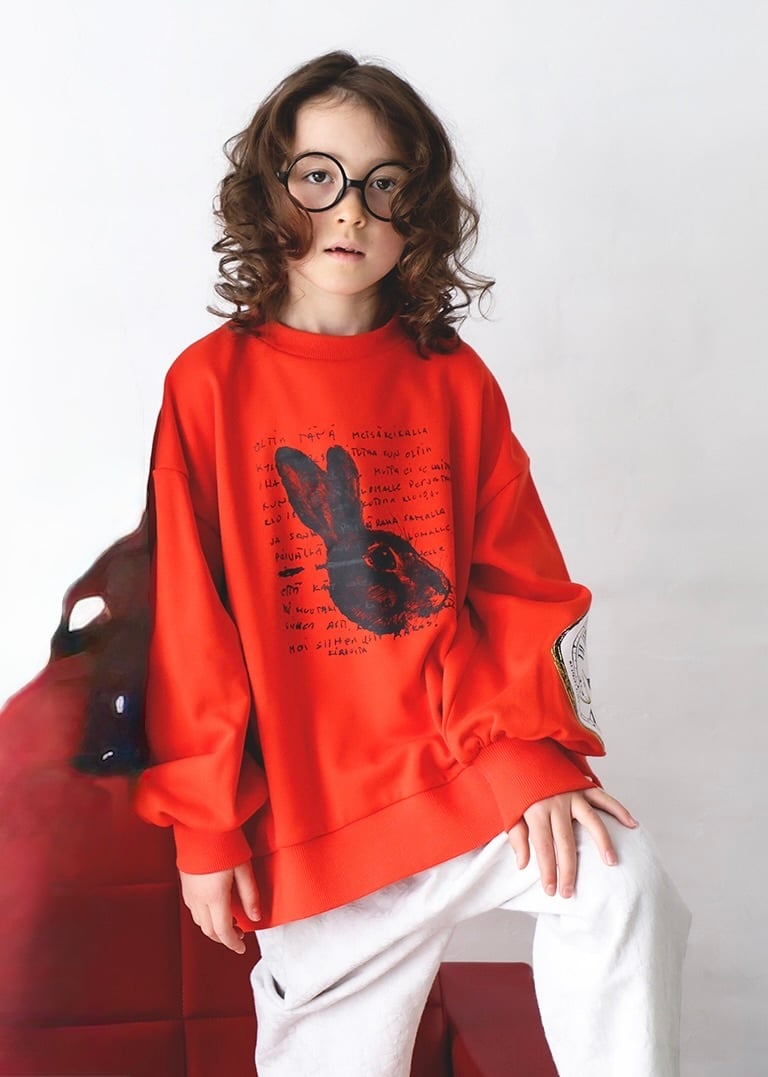 【 michirico 26AW 】 Rabbit Time pullover / MR26AW-08 / スカーレット / KIDS