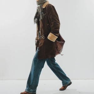 ボタンフロントベルト付きロングジャケット   F0055