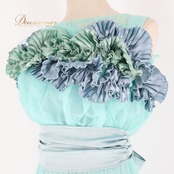 社交ダンス 衣装 チャコット Chacott スタンダードドレス ドレス ワンピース ペパーミント フリル プリーツ 日本製 レース パーティ 発表会 リボン ブルー 水色 緑 黄緑 ブルー系 グリーン系 フェミニン サイズS おしゃれ ダンス用 かわいい ボリューム感 軽やか