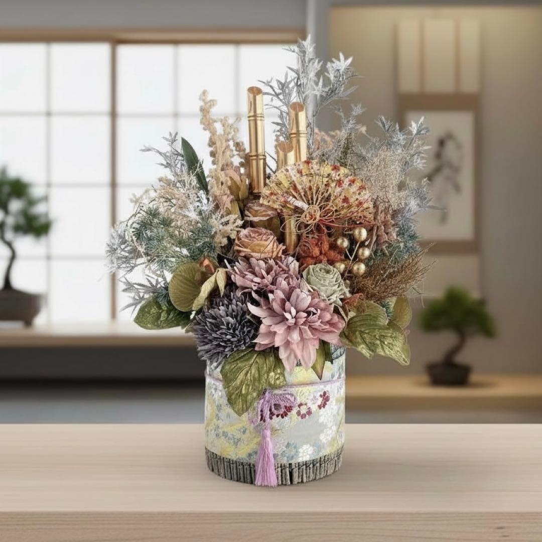 和モダン門松 M｜ドライスタイル門松 可憐な花々と竹が奏でる、迎春