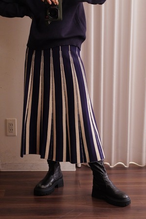 knit pleats skirt navy