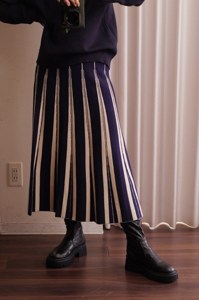 knit pleats skirt navy