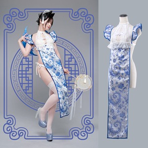 チャイナエプロン2点セット 白青