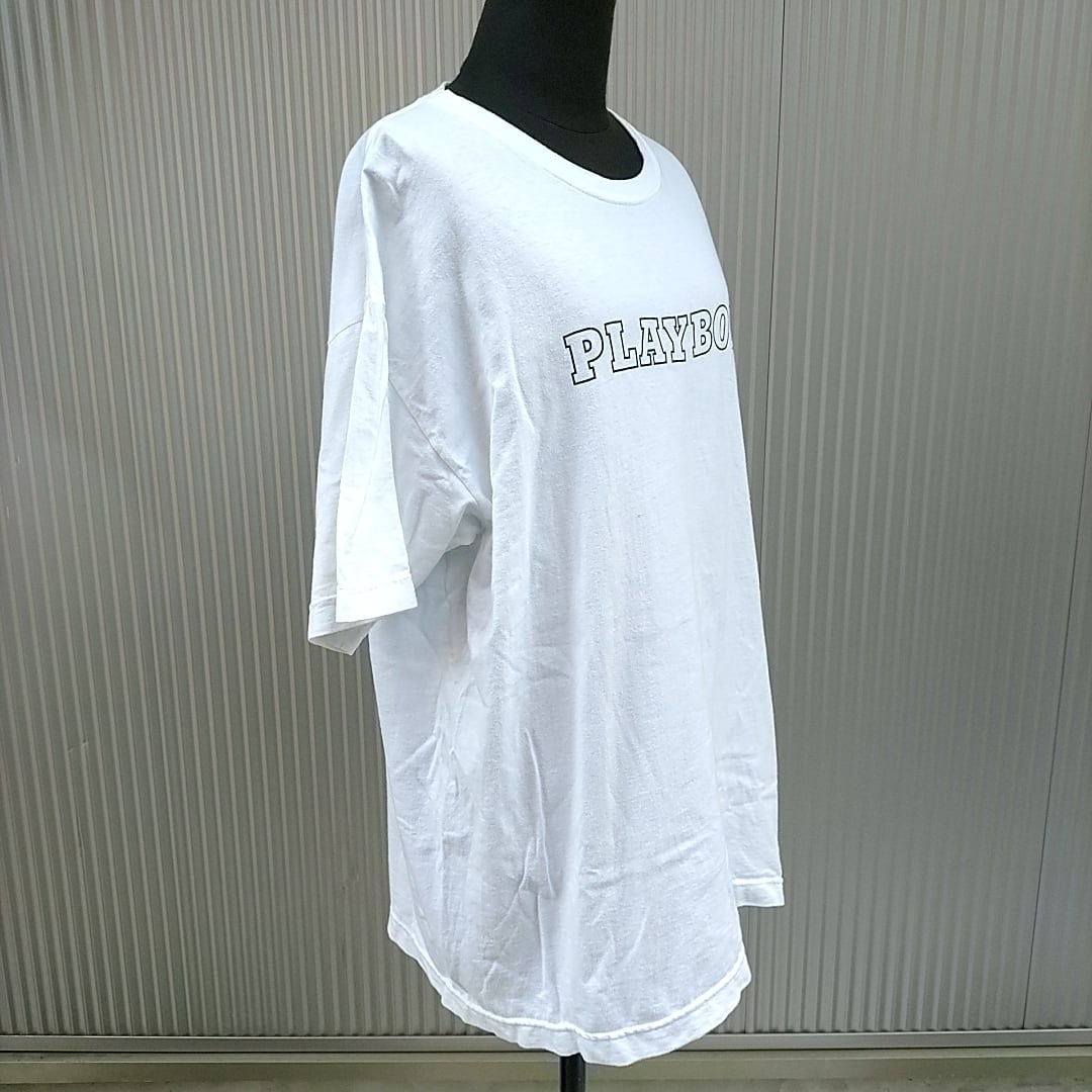 【USA製/90s】プレイボーイPLAYBOY/ビンテージ/ヴィンテージ/古着/ビッグサイズ/ビッグシルエット/ロゴ/Tシャツ/M/白/P0806/