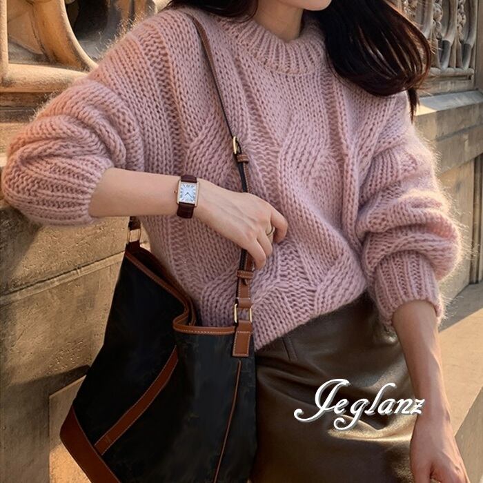 3色 ニット セーター ラウンドカラー プルオーバー ざっくり感(MA876)σ,ς*