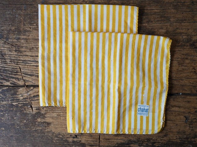 156ri049 Block Print Handkerchief b78 しましま yellow