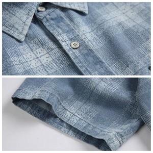 Distressed plaid denim work shirt 1436