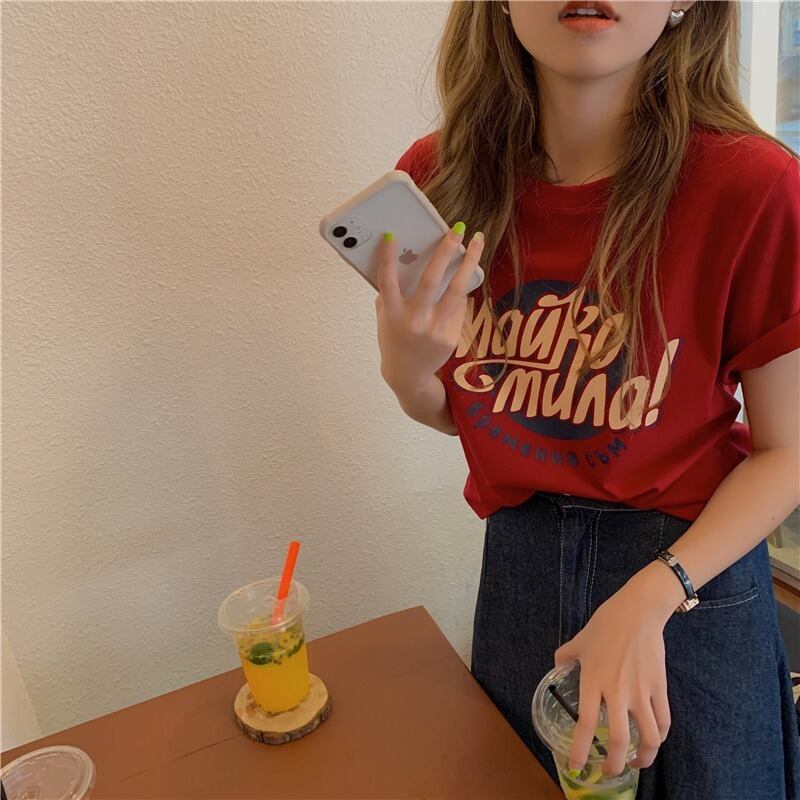 サマープリント柄ルーズTシャツ コットン 夏物 モンロー65124036207