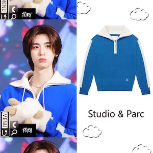 ★BOYNEXTDOOR イハン 着用!!【Studio & Parc】Two Tone Half Zip-up Wool Knit_Blue