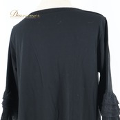 レディース トクコプルミエヴォル TOKUKO 1er VOL トップス 黒 無地 フリル レース チュニック ブラック系 秋 フレア 長袖 シンプル カジュアル おしゃれ 大人 可愛い ストレッチ 秋冬 軽い