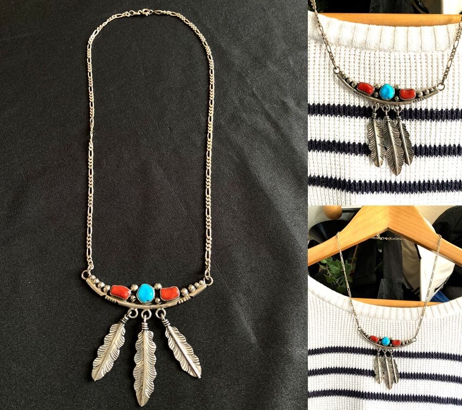 Navajo ナバホ インディアンジュエリー ターコイズ サンゴ トリプル