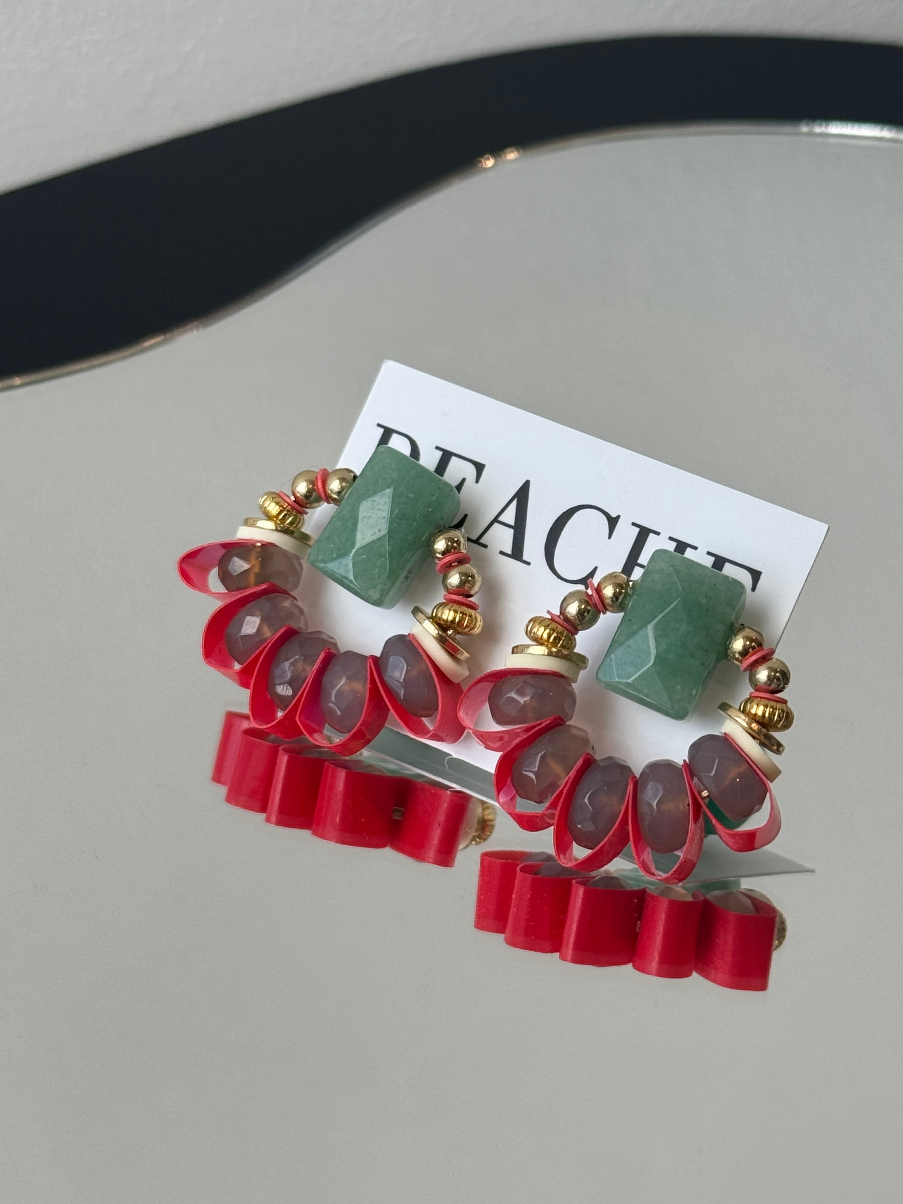 green stone&pink sequins circle gold