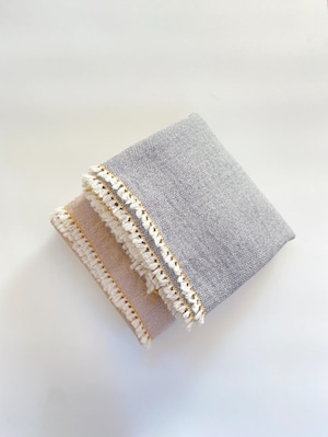 Hand-woven scarf 【long】/ SAZANAMI herringbone white×dark gray