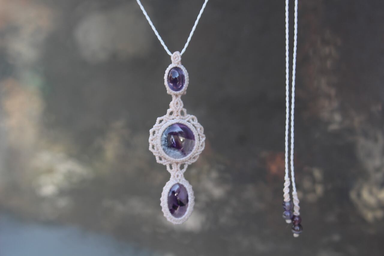 Trapiche amethyst micro macrame pendant