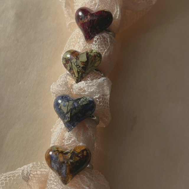 Flower Heart -GREEN- pinky ring
