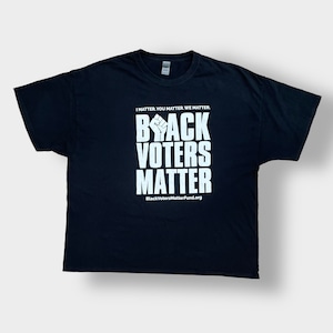 【GILDAN】3XL ビッグサイズ Black Voters Matter ロゴ Tシャツ バックプリント 黒t 半袖 us古着