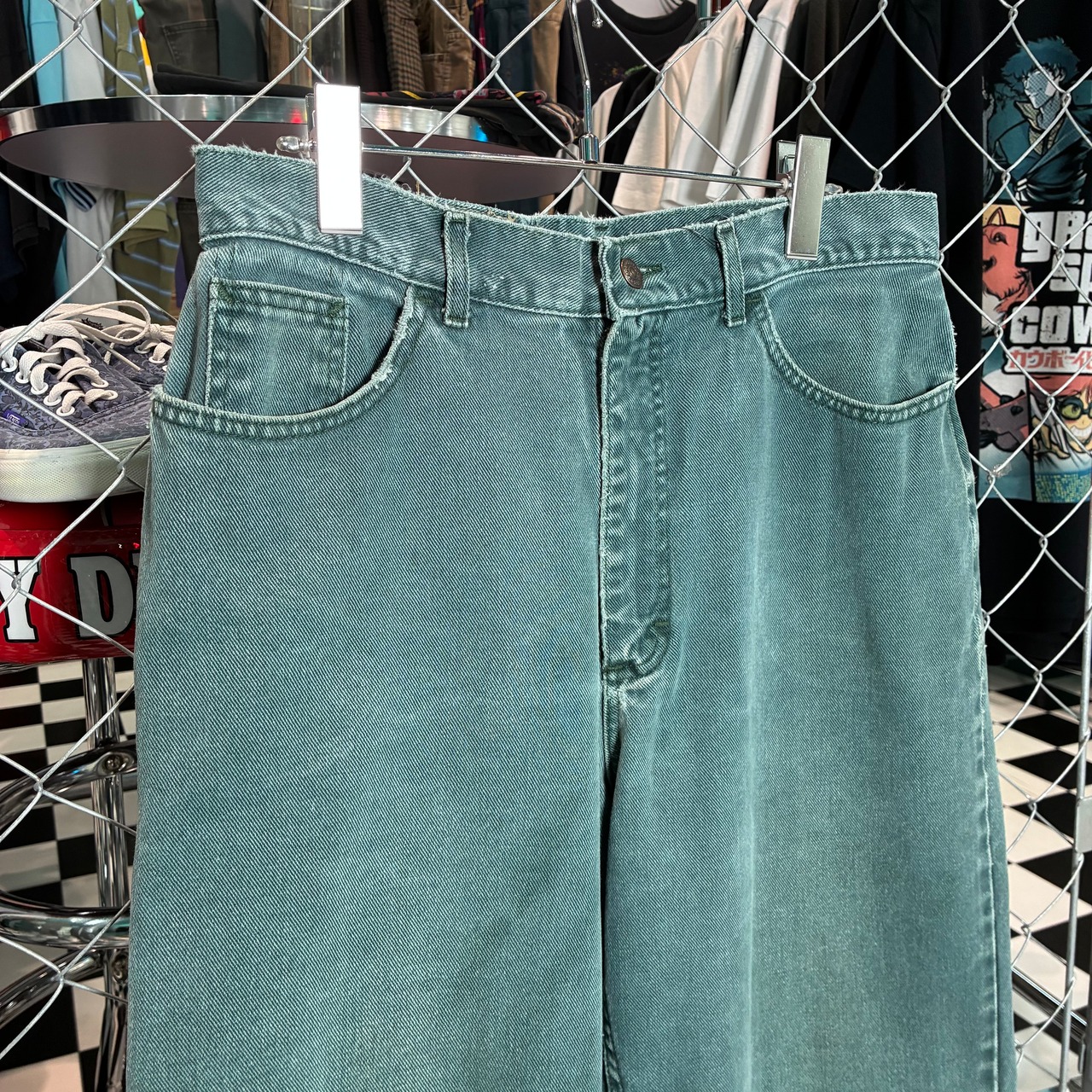 90s Lee カラーデニムパンツ　グリーン　ワイドテーパード　リー　W32相当