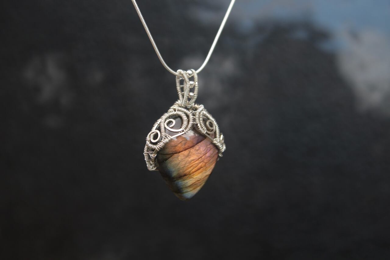 Multi color Labradorite silver 925 wire wrapping pendant