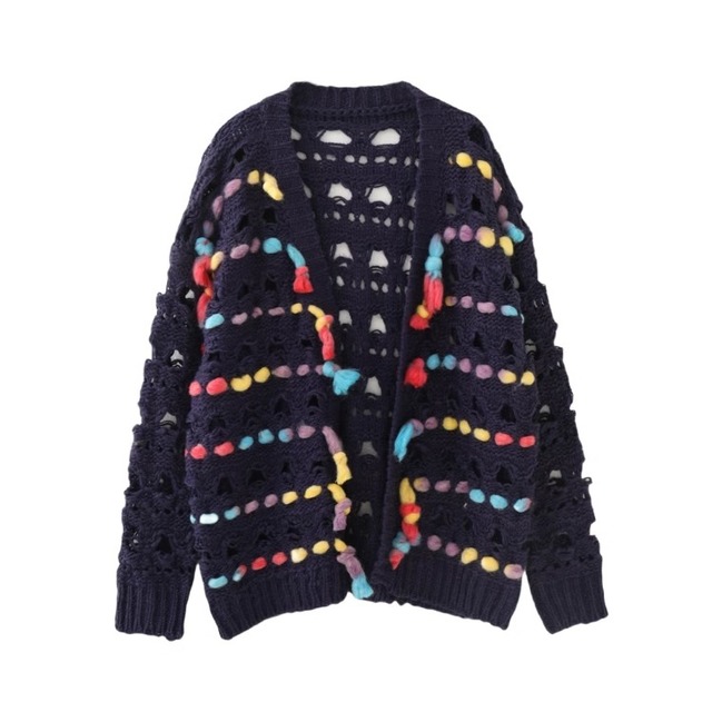 open-knit cardigan woven with colorful strings<t10832>