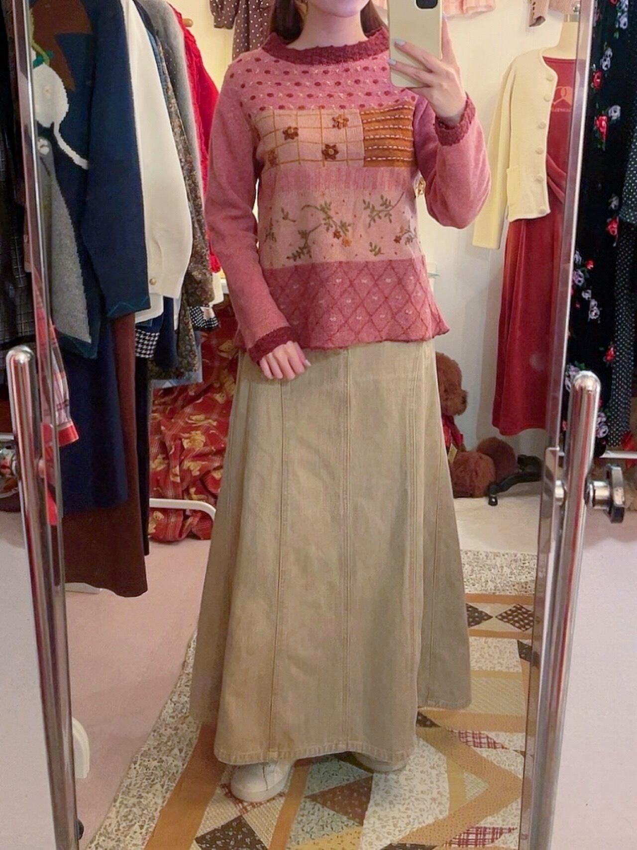 pink flower wool knit sweater