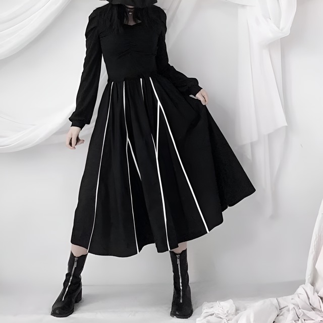 ブロッキングハイウエストAラインスカート　BM1283