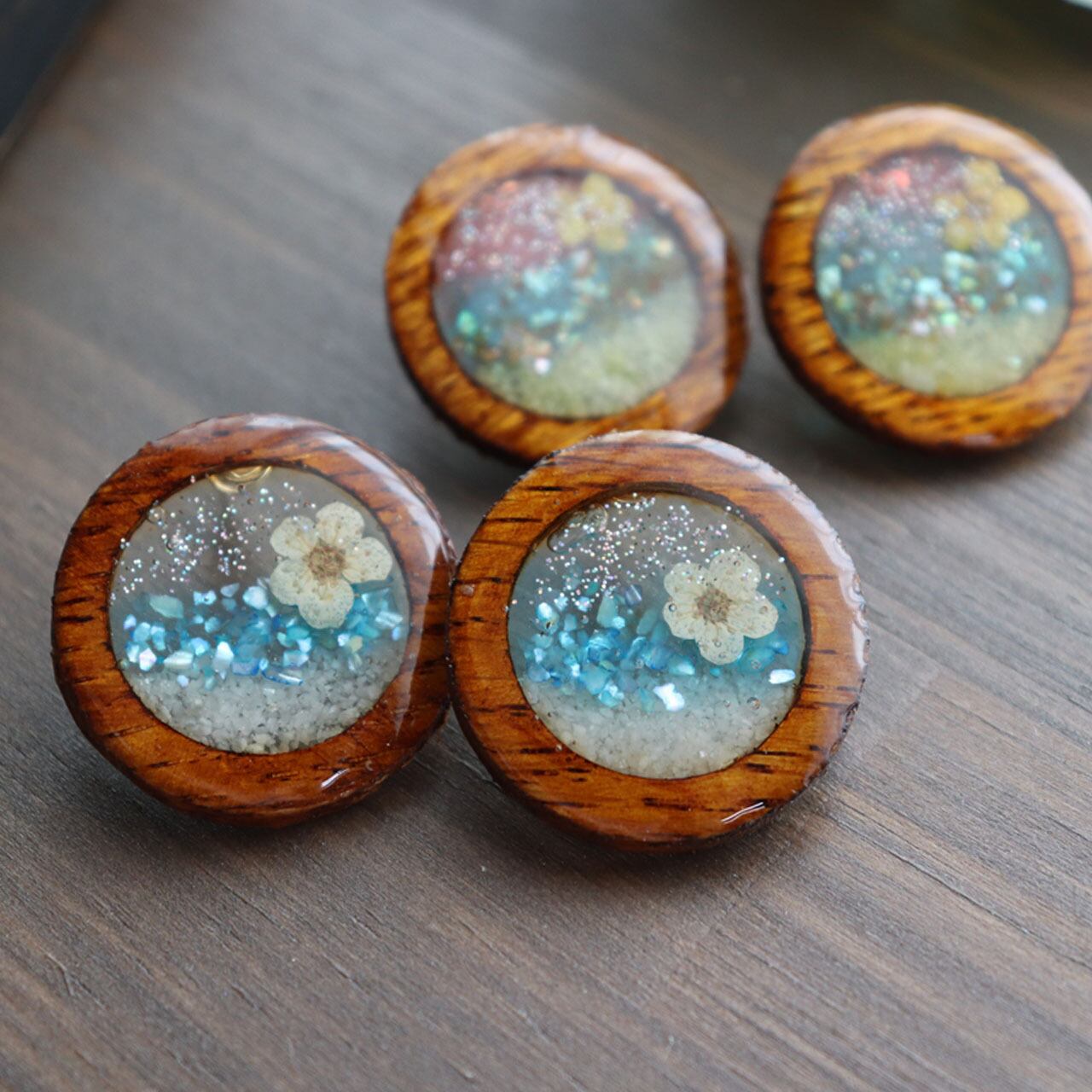 wood×海ピアス＊ 木/レジン/海/夏/ピアス | Makko-WoodWorks