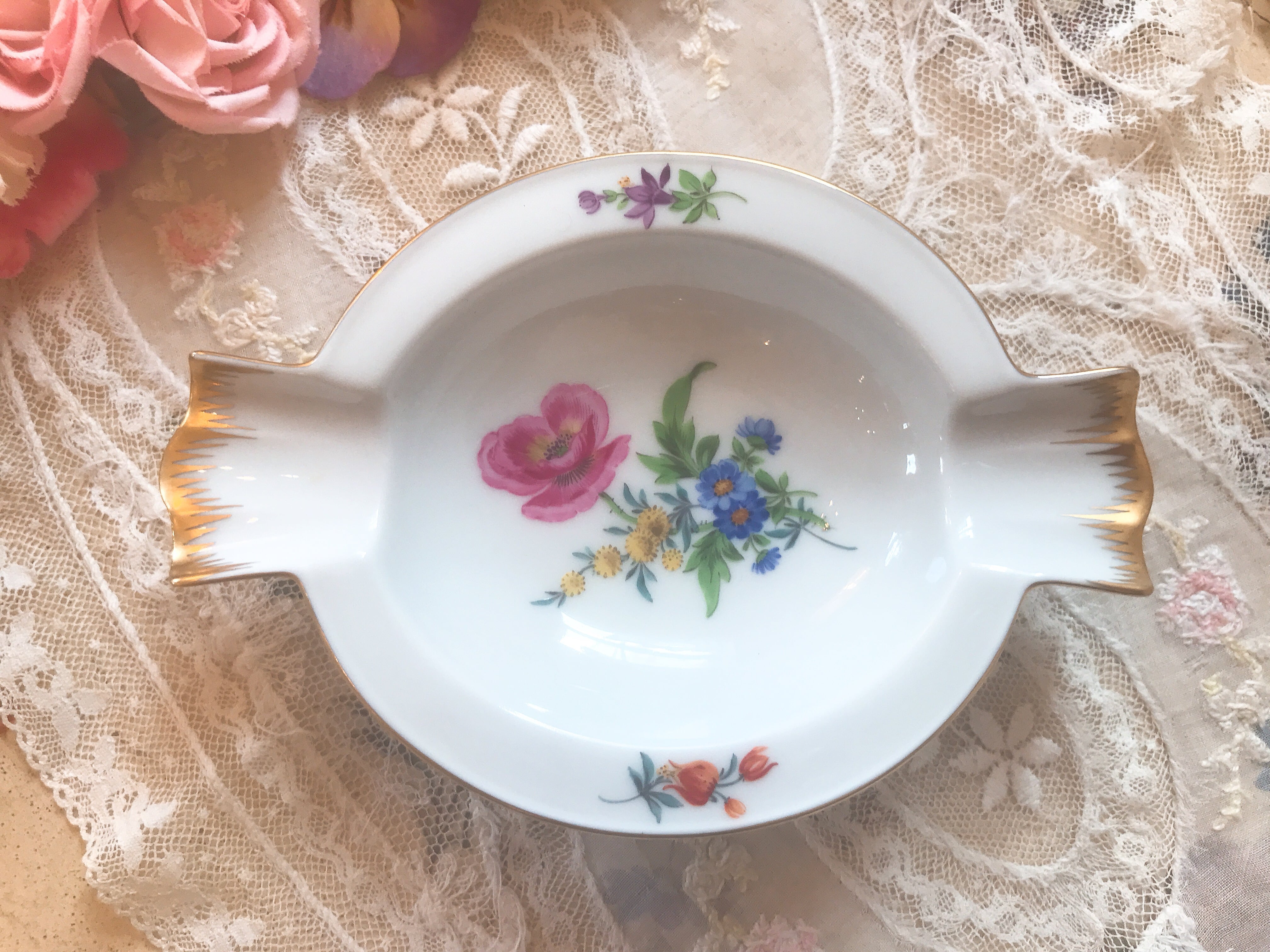 マイセン 金彩と花々の灰皿 小物入れ | AntiqueRose