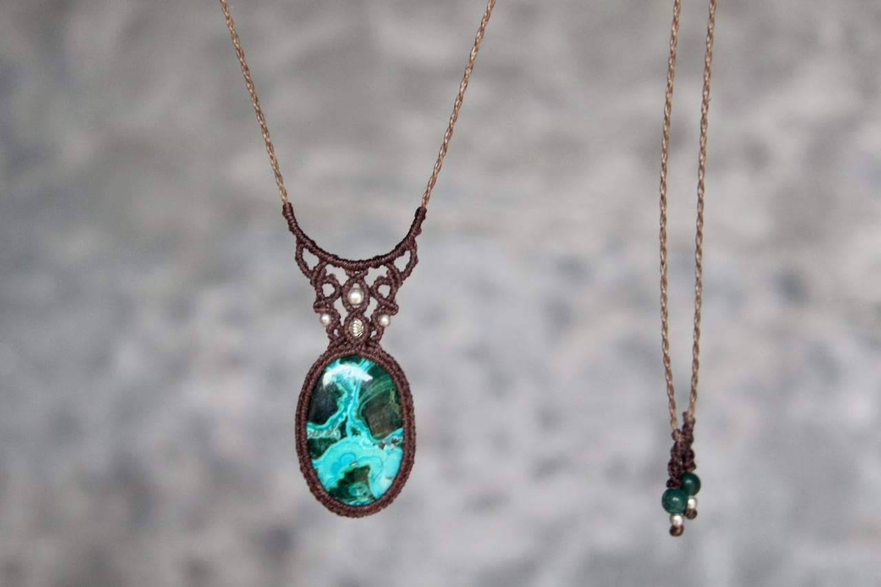 Chrysocolla malachite  micro macrame necklace