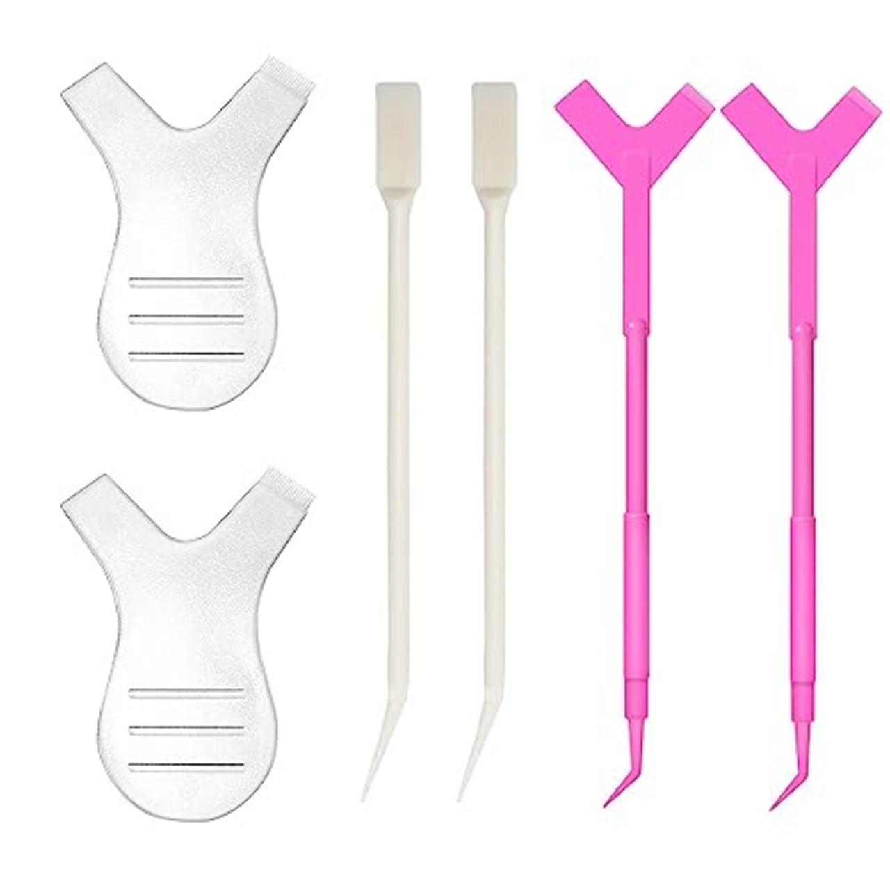 LOYELEY まつ毛パーマセルフ まつ毛パーマキット プレート スティック（バラ色） スティック（ホワイト） まつげブラシ まつ毛パーマY字コーム まつげグラフトカーラーコーム 化粧用/美容室/家庭用 (6枚セット)