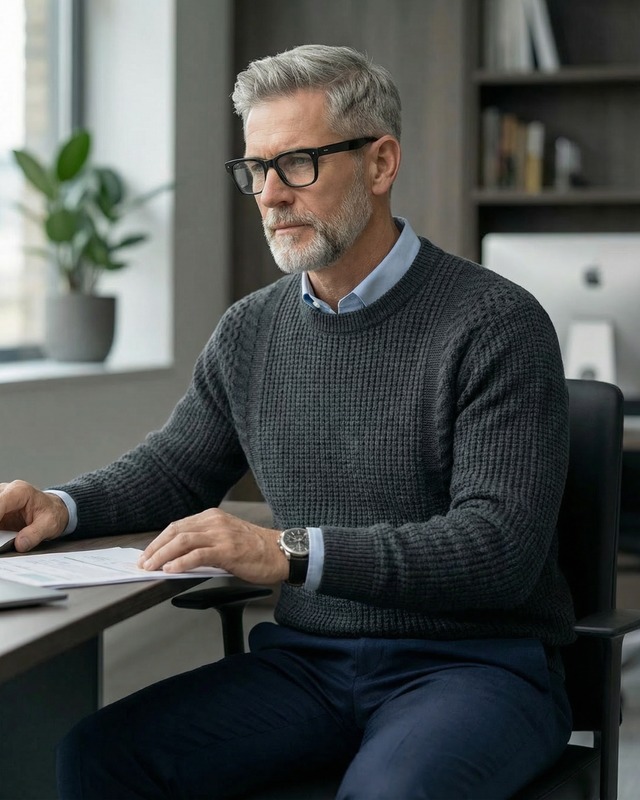 立体編み切替 クルーネックニット 3色　A0169