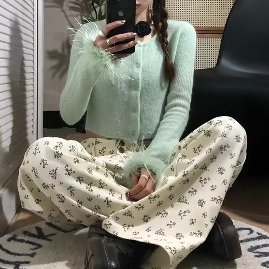 feather sleeve fluffy knit