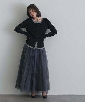 1736 コントラストカラーニットカーディガン black