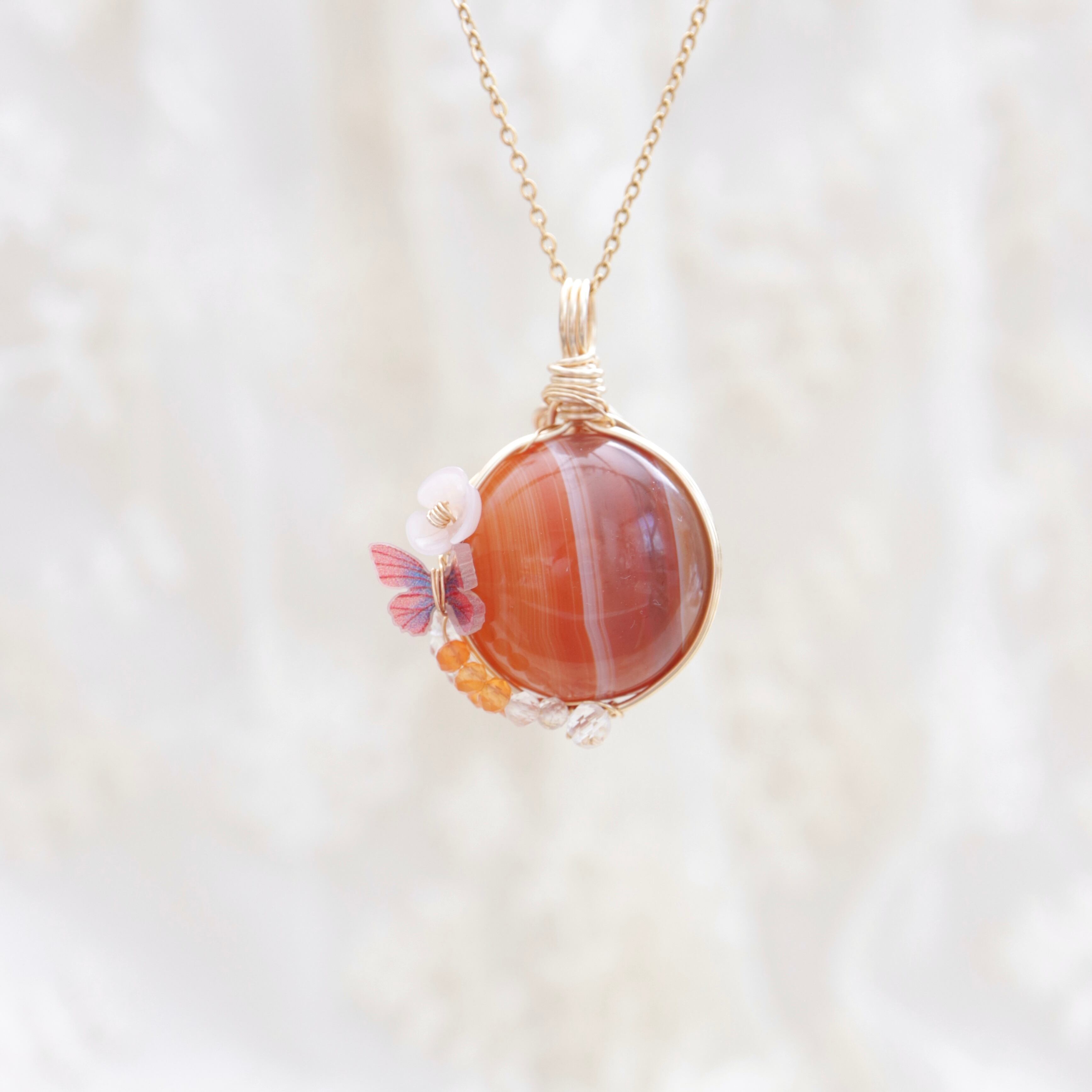 1点もの カーネリアン サードニクススフィア ワイヤーラッピング