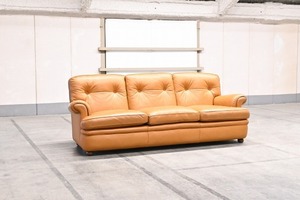 イタリア製 Poltrona Frau 150万 本革 3人掛けソファ トリプルソファ 3P 総革 モダン 高級 レザー ポルトローナフラウ【中古家具/中古インテリア/USED家具ユーズド家具/リサイクル】