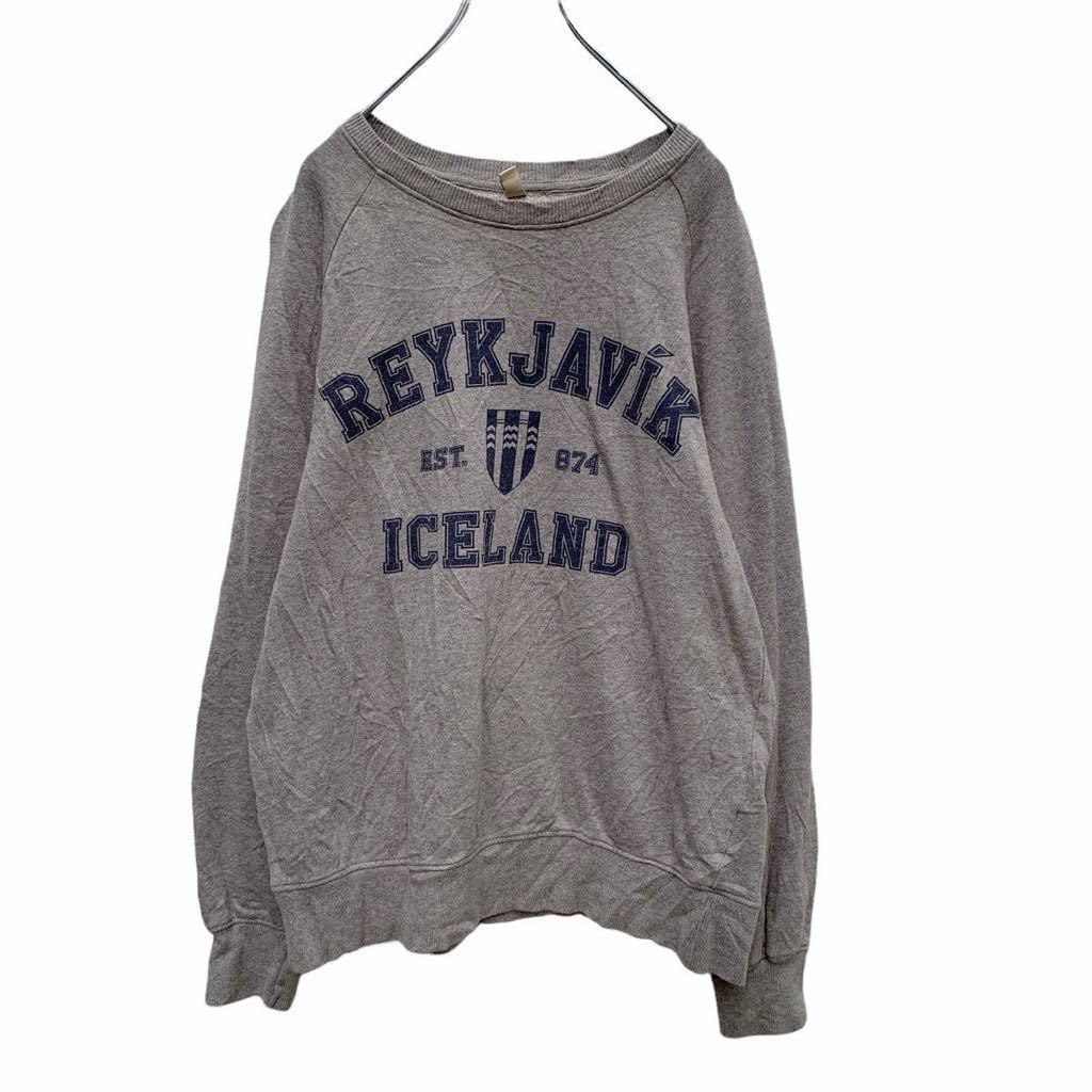 スウェットトレーナー M グレー ネイビー カレッジロゴ プリント 古着