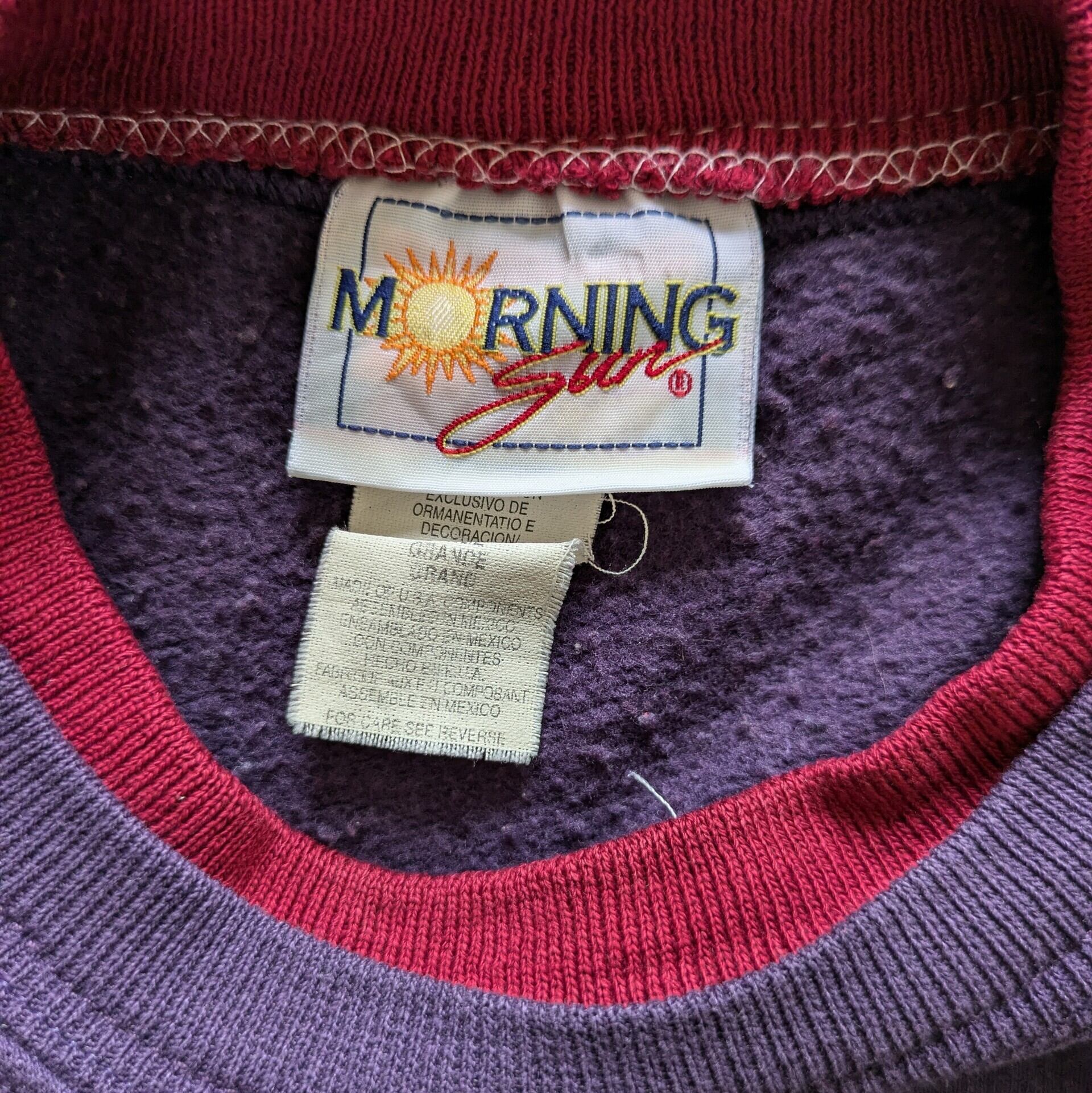 90s【Morning Sun】ビンテージスウェット 鳥とベリー 紫×エンジ サイズ