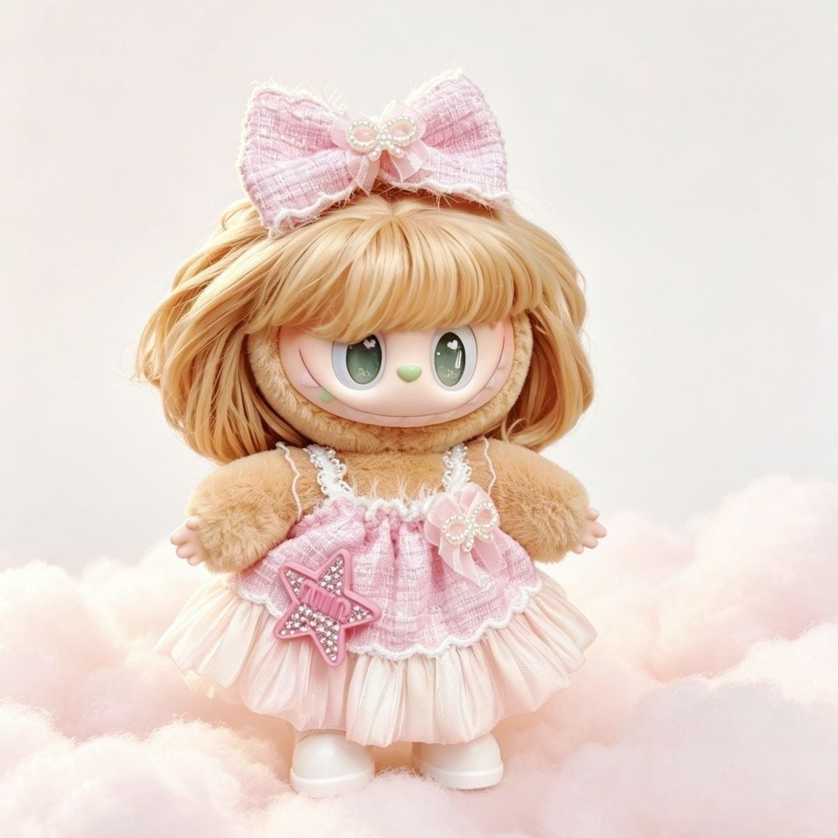 Labubu 1～3代用 かわいい 星リボン チュールワンピース+ヘア