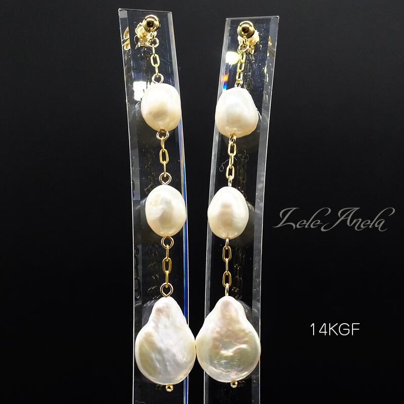 淡水バロックパールロングピアス（ホワイト） | leleanela