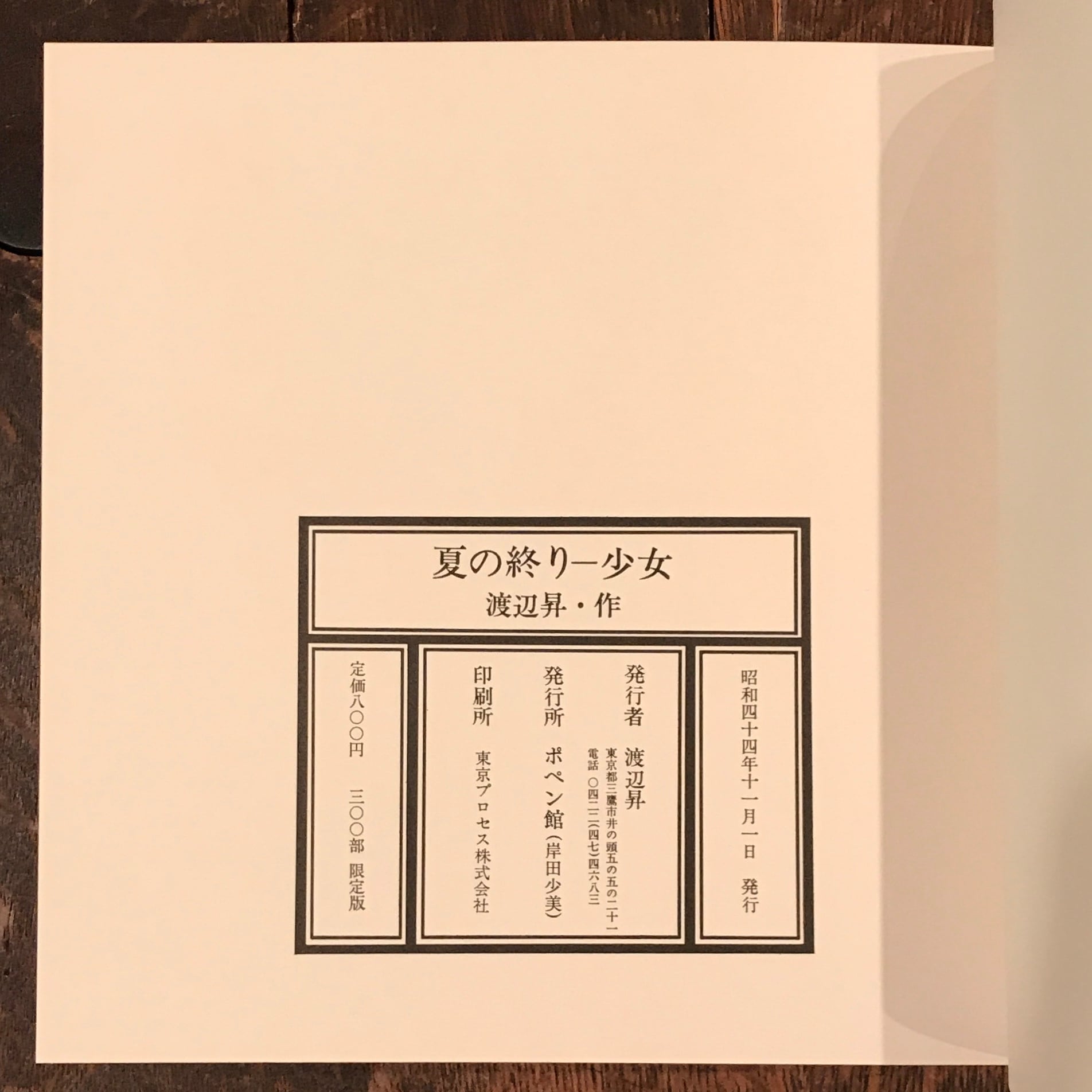 夏の終り 少女 / 渡辺昇 安西水丸 | 百年