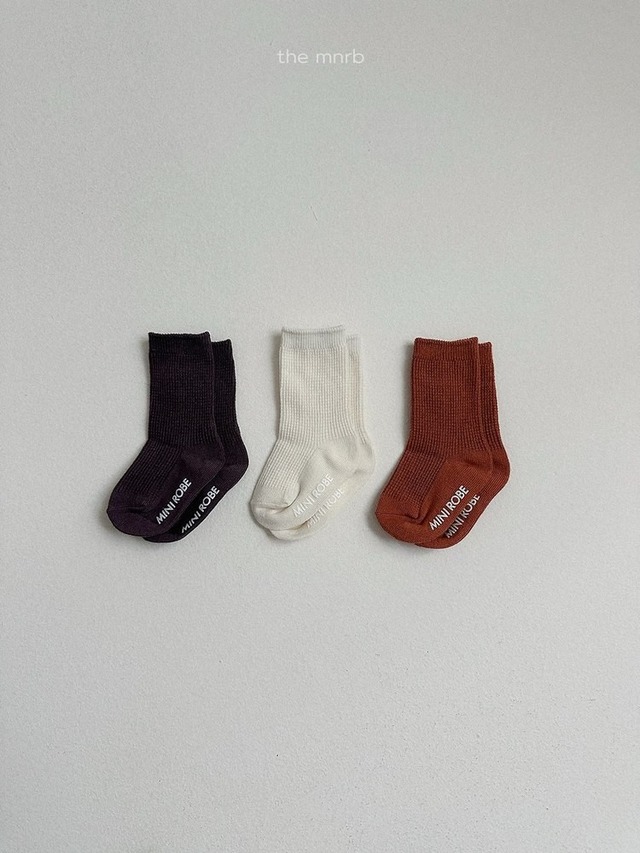 送料無料【予約】minirobe/Basic Waffle Socks 3-Pack